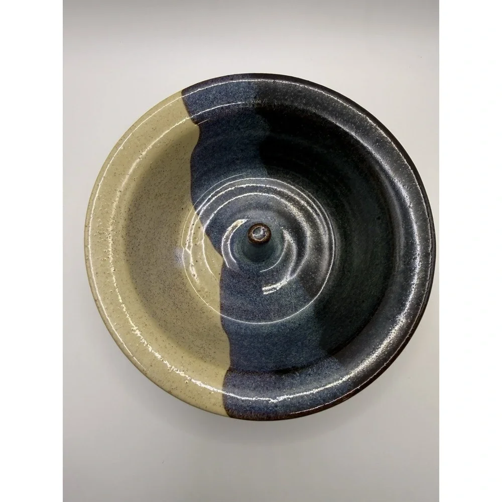Stegall Studio Pottery Stoneware Apple Baker Bowl Coastal Nautical Blue